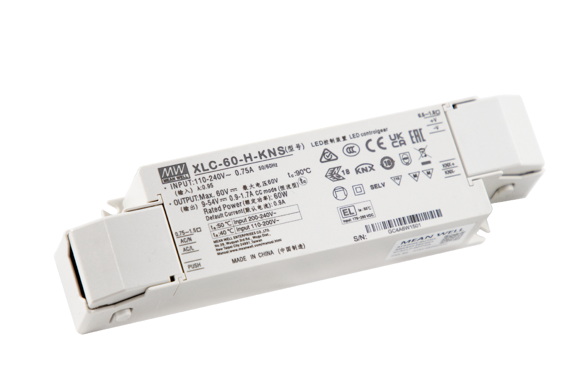 台湾明纬XLC-60-KN系列60W多级恒功率LED驱动器XLC-60-H-KN/XLC-60-H-KNS内置KNX接口